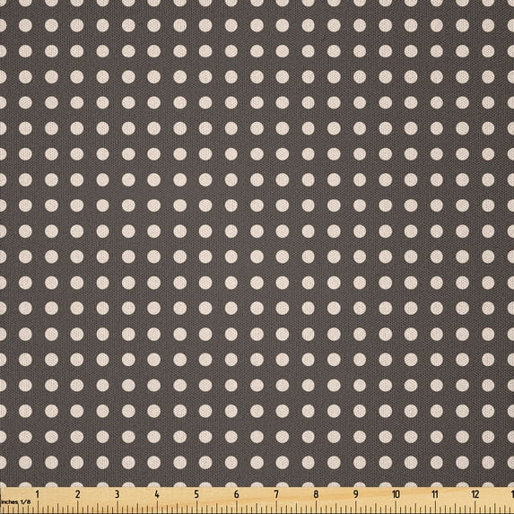 Ambesonne Retro Fabric by the Yard Microfiber, Halftone Inspired Polka Dots, 3 Yards, Dark Taupe and Champagne
