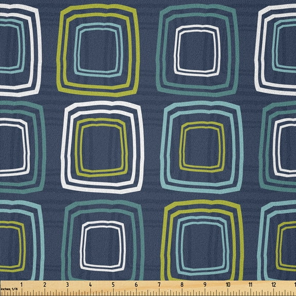 Ambesonne Retro Fabric by the Yard Microfiber, Lattice Vibrant Squares Art, 1 Yard, Yellow Green Seafoam