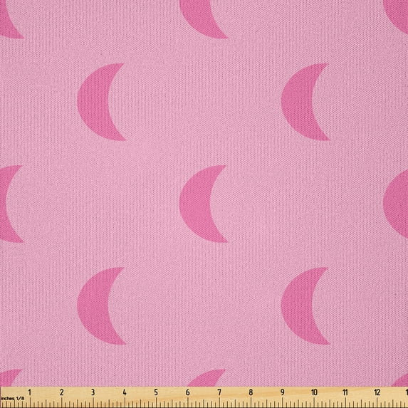 Ambesonne Retro Fabric by the Yard Microfiber, Pinkish Crescent Moons Art, 5 Yards, Soft Pink Pale Rose