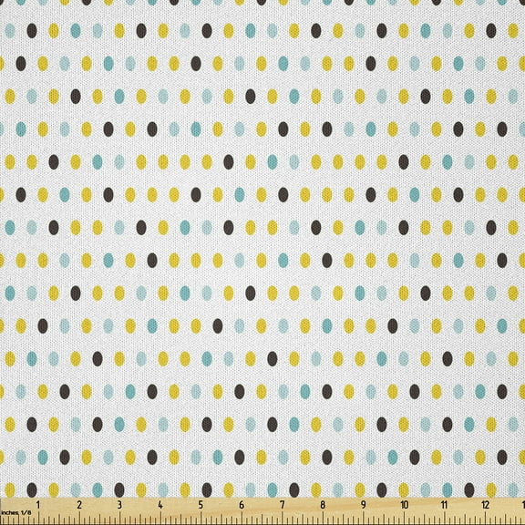 Ambesonne Retro Fabric by the Yard Microfiber, Polka Dots Rounds Retro, 1 Yard, Mint Green Marigold