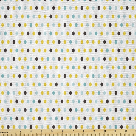 Ambesonne Retro Fabric by the Yard Microfiber, Polka Dots Rounds Retro, 10 Yards, Mint Green Marigold