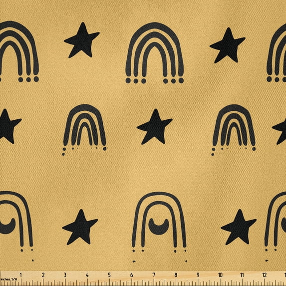 Ambesonne Retro Fabric by the Yard Microfiber, Rainbows Stars Moons Lines, 10 Yards, Sand Brown Charcoal Grey
