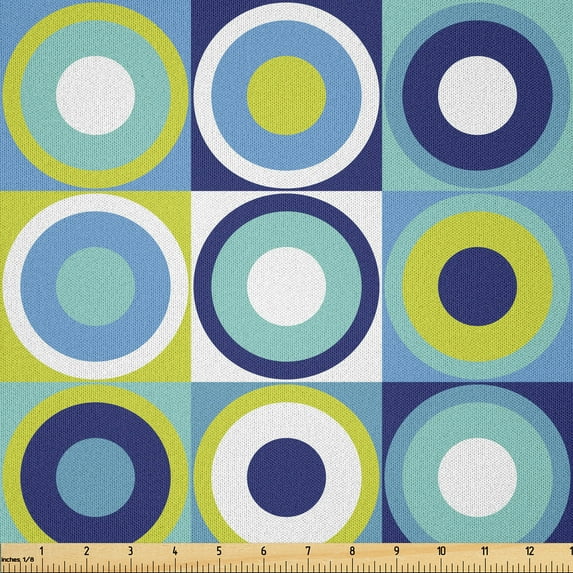 Ambesonne Retro Fabric by the Yard Microfiber, Repetitive Rounds Pattern, 10 Yards, Yellow Green Dark Violet
