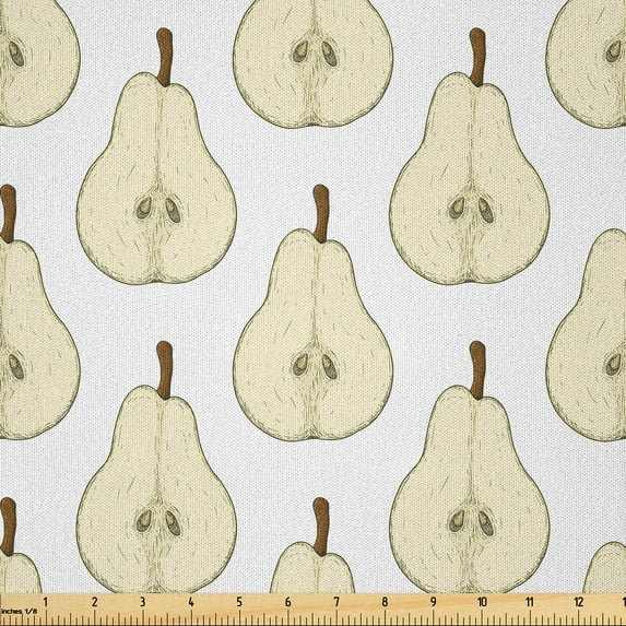 Ambesonne Retro Fabric by the Yard Microfiber, Sketchy Halved Pear Pattern, 5 Yards, Brown Eggshell and White