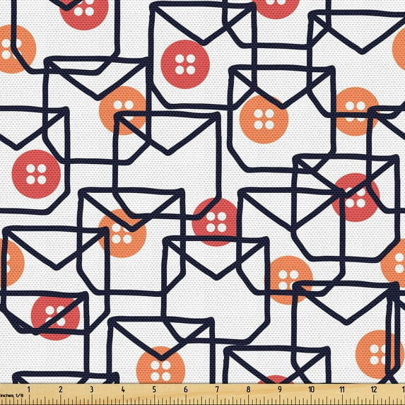 Ambesonne Retro Fabric by the Yard Upholstery, Abstract Button and Pocket, 10 Yards, Dark Coral and Burnt Sienna