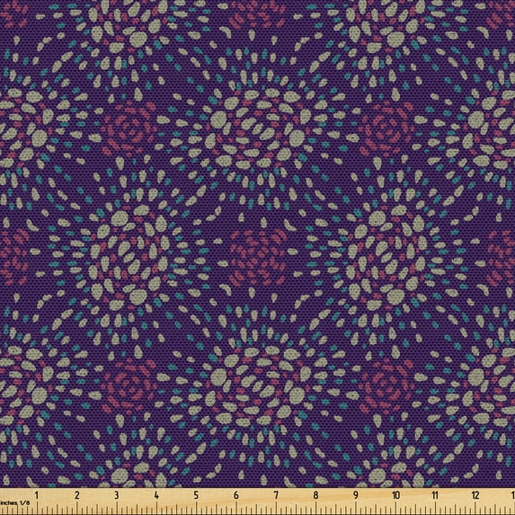 Ambesonne Retro Fabric by the Yard Upholstery, Abstract Grungy Dashes Dots, 5 Yards, Dark Purple Pink and White
