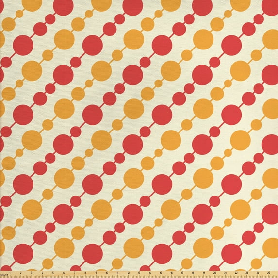 Ambesonne Retro Fabric by the Yard Upholstery, Big Small Dots Chain, 10 Yards, Marigold Scarlet Cream