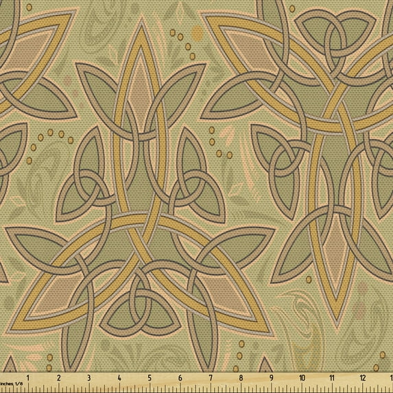 Ambesonne Retro Fabric by the Yard Upholstery, Celtic Pattern Sacred Shapes, 10 Yards, Khaki and Warm Taupe