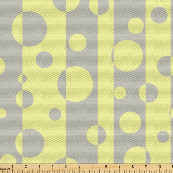 Ambesonne Retro Fabric by the Yard Upholstery, Circles Vertical Stripes Art, 3 Yards, Pastel Yellow and Pale Khaki