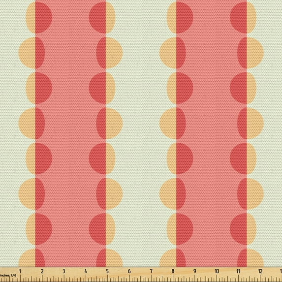 Ambesonne Retro Fabric by the Yard Upholstery, Circular Shapes Fashion Art, 3 Yards, Coral and Pale Yellow