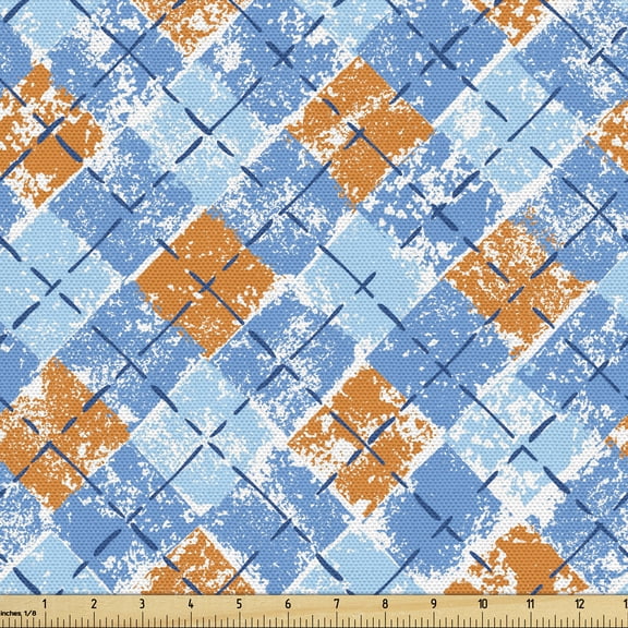 Ambesonne Retro Fabric by the Yard Upholstery, Classic Argyle Like Design, 1 Yard, Blue Pale Blue