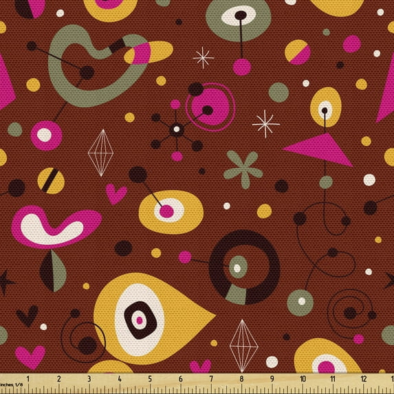 Ambesonne Retro Fabric by the Yard Upholstery, Colorful Fifties Shapes, 1 Yard, Multicolor