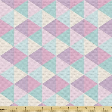 Ambesonne Retro Fabric by the Yard Upholstery, Colorful Triangles Vintage, 2 Yards, Soft Pink and Pale Seafoam