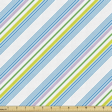 Ambesonne Retro Fabric by the Yard Upholstery, Endless Colorful Stripes Art, 10 Yards, Yellow Green Sea Blue