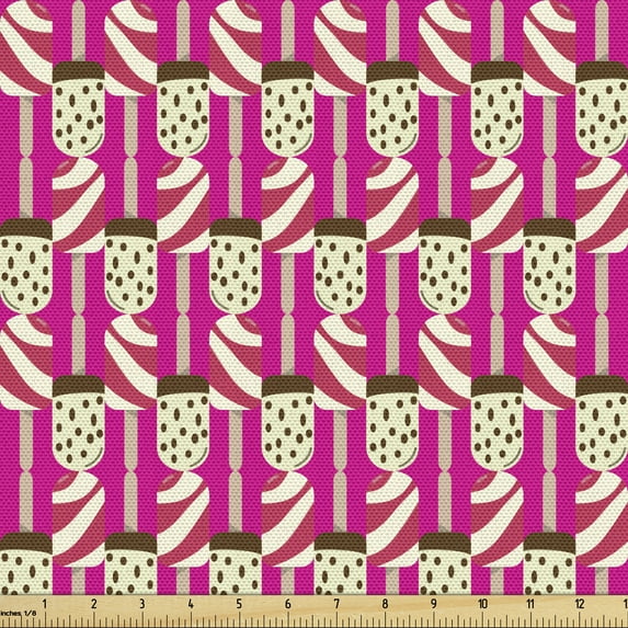 Ambesonne Retro Fabric by the Yard Upholstery, Flavored Popsicles Ice Cream, 3 Yards, Hot Pink Cream and Chocolate