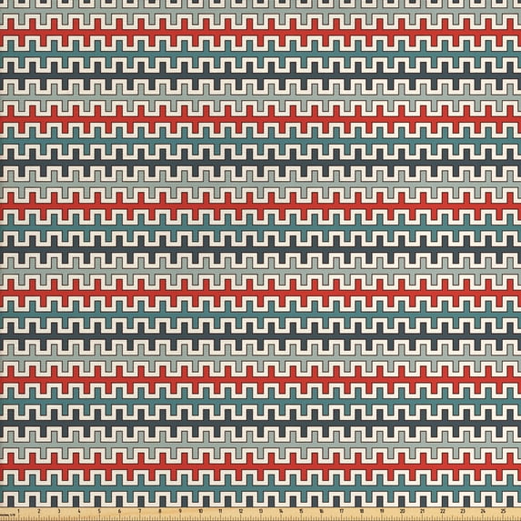 Ambesonne Retro Fabric by the Yard Upholstery, Geometric Angled Lines, 5 Yards, Multicolor