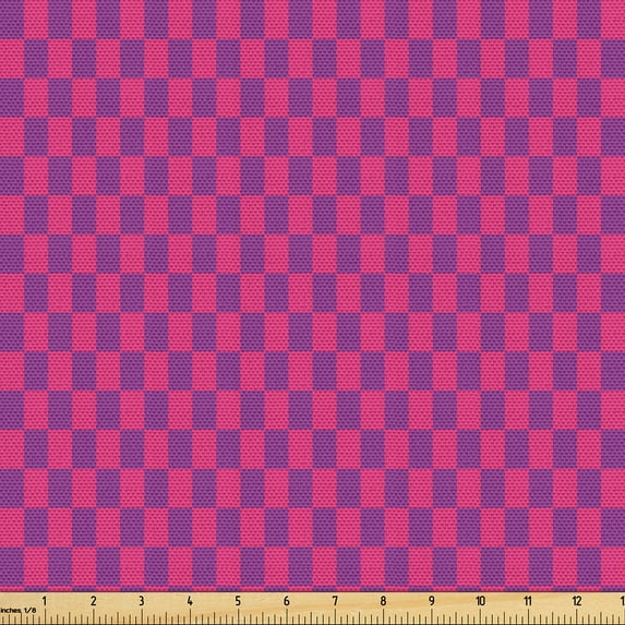Ambesonne Retro Fabric by the Yard Upholstery, Japanese Checkered Pattern, 10 Yards, Magenta Purple
