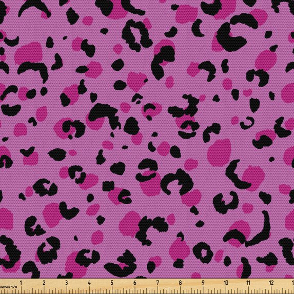 Ambesonne Retro Fabric by the Yard Upholstery, Leopard Print Pink Ornament, 5 Yards, Fuchsia Charcoal Grey