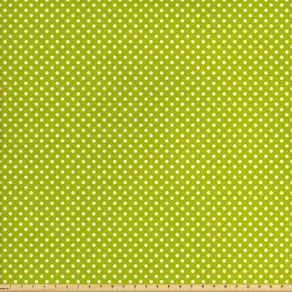 Ambesonne Retro Fabric by the Yard Upholstery, Lime Vintage Polka Dots, 3 Yards, Lime Green and White
