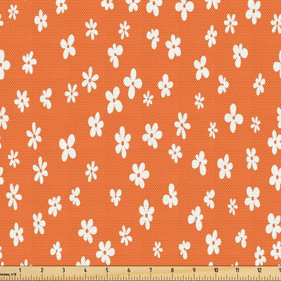 Ambesonne Retro Fabric by the Yard Upholstery, Minimalist Abstract Flowers, 1 Yard, Pale Vermilion White