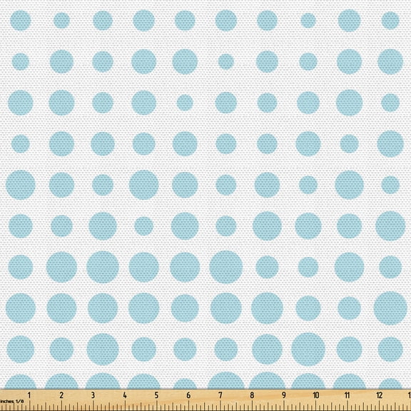 Ambesonne Retro Fabric by the Yard Upholstery, Minimalist Halftone Circles, 1 Yard, Pale Blue and White