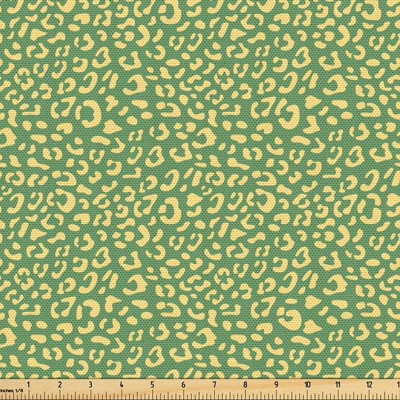Ambesonne Retro Fabric by the Yard Upholstery, Monochrome Wild Cat Print, 1 Yard, Fern Green and Pastel Yellow