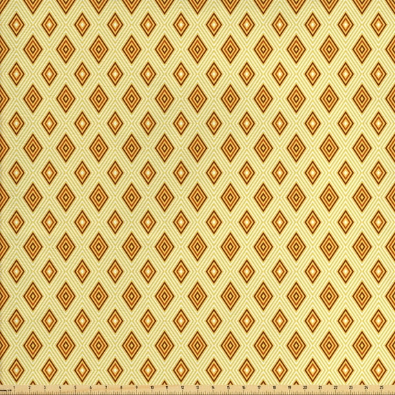 Ambesonne Retro Fabric by the Yard Upholstery, Old Fashioned Rhombus, 5 Yards, Pale Yellow Amber