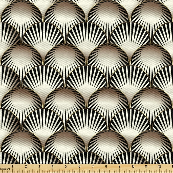 Ambesonne Retro Fabric by the Yard Upholstery, Oval Radial Lines Pattern Art, 2 Yards, Charcoal Grey Umber