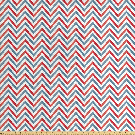 Ambesonne Retro Fabric by the Yard Upholstery, Pastel Zig Zag Pattern, 3 Yards, Pale Blue Red and White