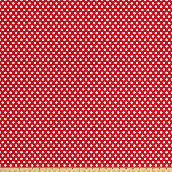 Ambesonne Retro Fabric by the Yard Upholstery, Pop Art White Polka Dots, 5 Yards, Vermilion White