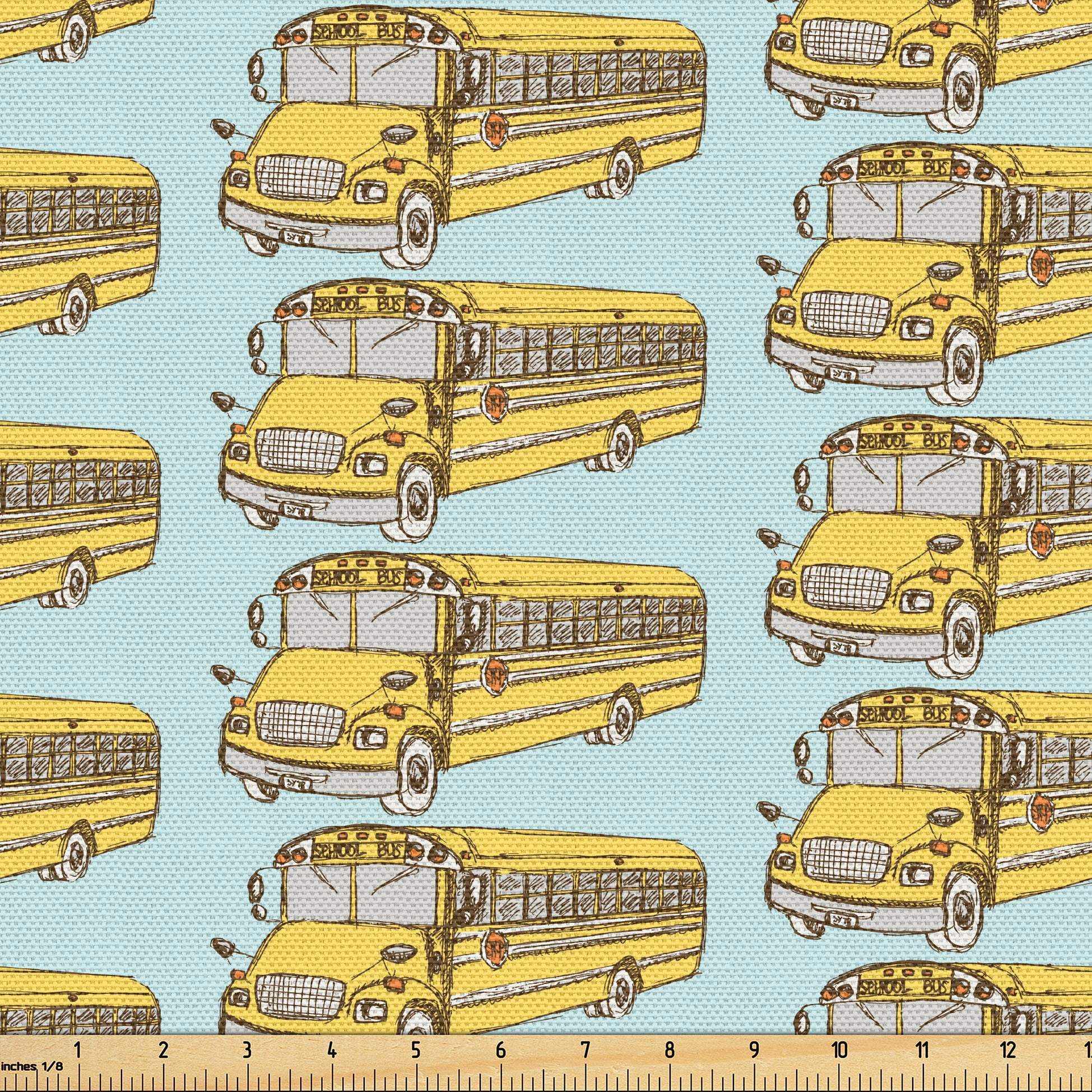 Ambesonne Retro Fabric by the Yard Upholstery, Retro Bus Pattern, 1 ...