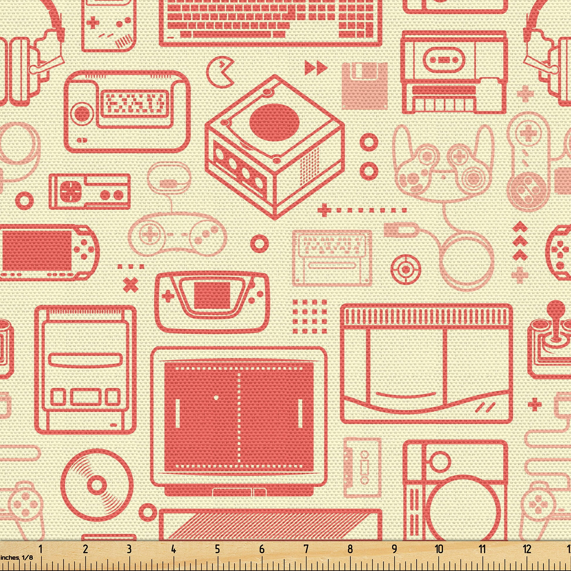 Ambesonne Retro Fabric by the Yard Upholstery, Retro Gaming Objects, 1 ...