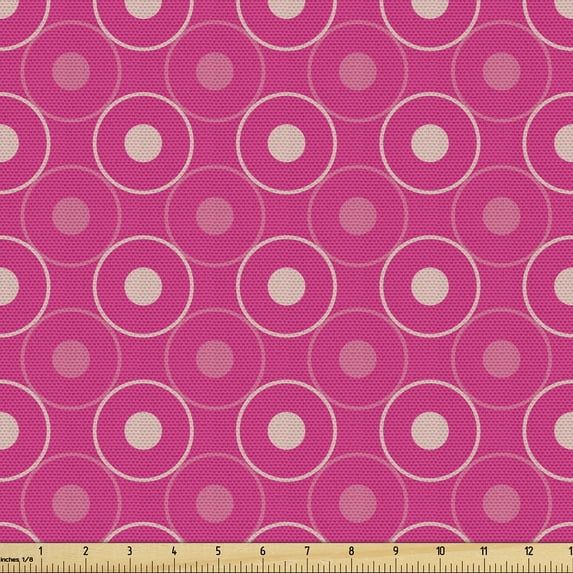 Ambesonne Retro Fabric by the Yard Upholstery, Rings with Dots Pattern Art, 10 Yards, Magenta and Pale Salmon