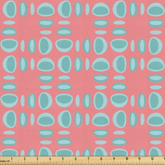 Ambesonne Retro Fabric by the Yard Upholstery, Rounded Circular Shapes Art, 2 Yards, Coral Pale Slate Blue