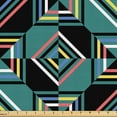 thumbnail image 1 of Ambesonne Retro Fabric by the Yard Upholstery, Squares With Colorful Lines, 5 Yards, Mustard and Pale Petrol Blue, 1 of 5