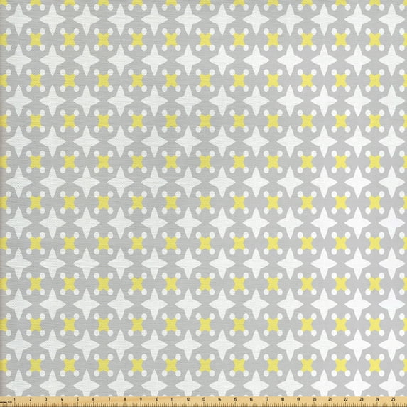 Ambesonne Retro Fabric by the Yard Upholstery, Star Shapes Dots, 5 Yards, Pale Yellow Warm Taupe