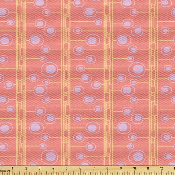 Ambesonne Retro Fabric by the Yard Upholstery, Vertical Stripes Rounds Art, 2 Yards, Coral Soft Pink and Blush