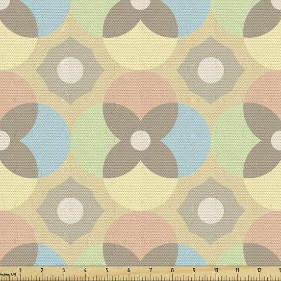 Ambesonne Retro Fabric by the Yard Upholstery, Vintage Pale Circles, 1 Yard, Multicolor