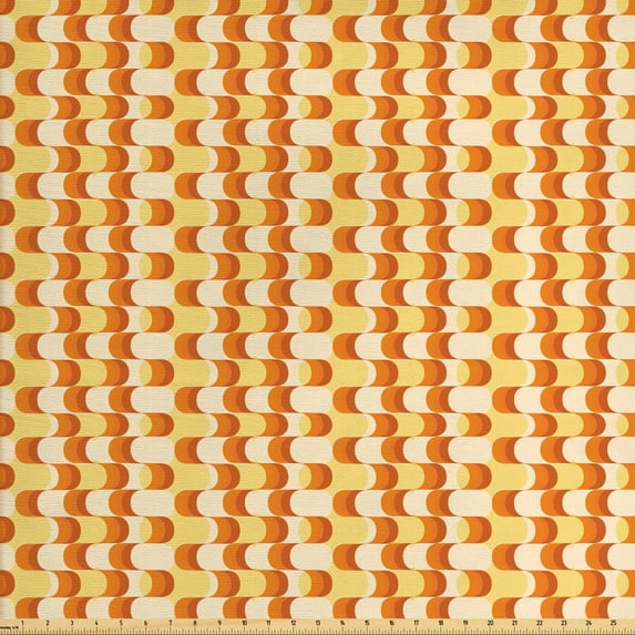 Ambesonne Retro Fabric by the Yard Upholstery, Wavy Pattern Half Moon, 10 Yards, Orange Yellow Dust
