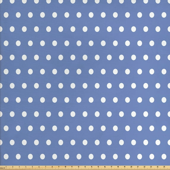 Ambesonne Retro Fabric by the Yard Upholstery, White Classic Polka Dots, 10 Yards, Violet Blue White