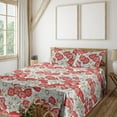 thumbnail image 1 of Ambesonne Retro Fitted & Flat Sheet with Shams 4 Pcs Set, Chamomiles and Poppies Art, Queen, Dark Coral Pale Yellow, 1 of 1