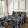thumbnail image 1 of Ambesonne Retro Fitted & Flat Sheet with Shams 4 Pcs Set, Dark Theme Flowers Pattern, Full, Charcoal Grey and White, 1 of 1