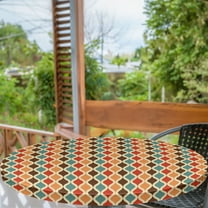 Ambesonne Retro Fitted Round Tablecloth, Funky Different Forms, 56"- 60" Diameter, Multicolor