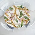thumbnail image 1 of Ambesonne Retro Fitted Round Tablecloth, Lily Flowers Chain Look Print, 56"- 60" Diameter, Blush Mustard Fern Green, 1 of 5