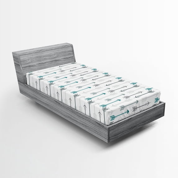 Ambesonne Retro Fitted Sheet 2 Pcs Set, Arrow Pattern Horizontal, Twin, Grey Teal White