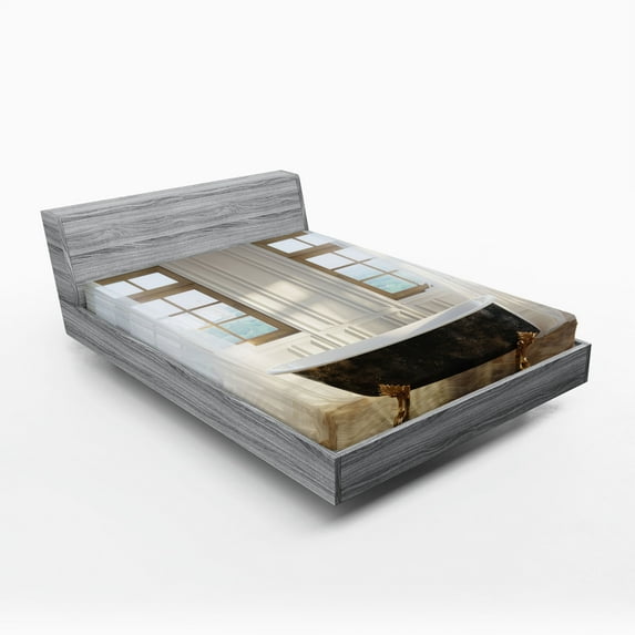 Ambesonne Retro Fitted Sheet, Bathtub in Modern Room, California King, White Black Pale Brown