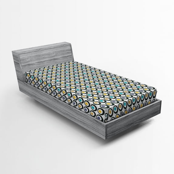 Ambesonne Retro Fitted Sheet, Bold Circles Polka Dots, Twin Size, Multicolor