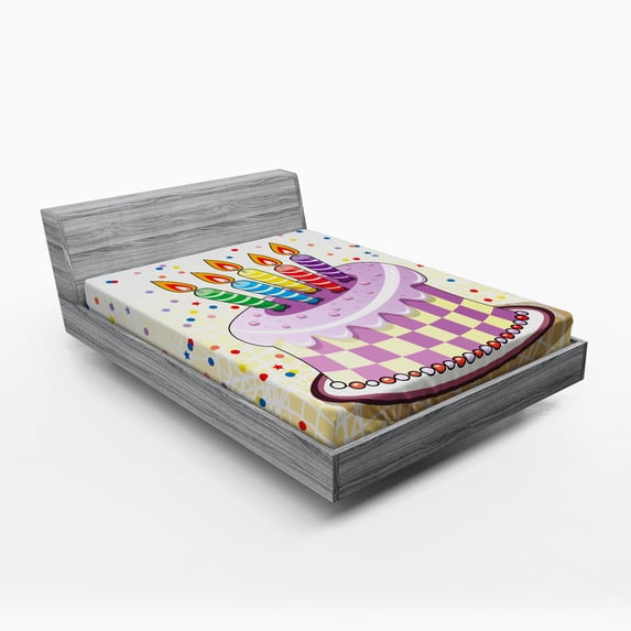 Ambesonne Retro Fitted Sheet, Cake Candles Dots Stars, Full Size, Multicolor