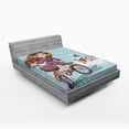thumbnail image 1 of Ambesonne Retro Fitted Sheet, Cartoon Girl with Bike, Full Size, Purple Grey and White, 1 of 2