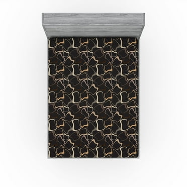 Ambesonne Retro Fitted Sheet, Circular Art Shapes Abstract, California King, Charcoal Grey Cocoa Tan